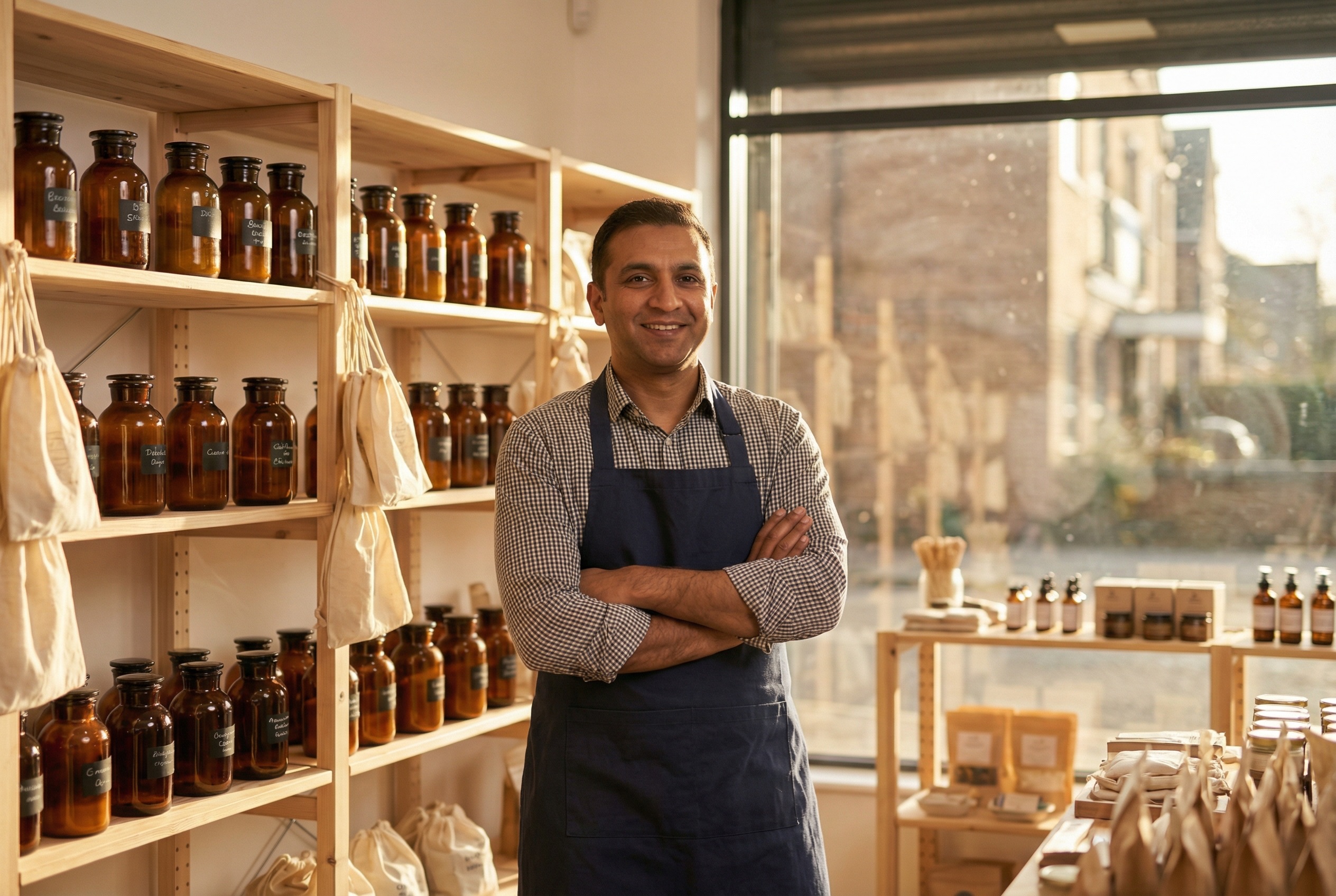 UK shopkeeper in their sustainable store